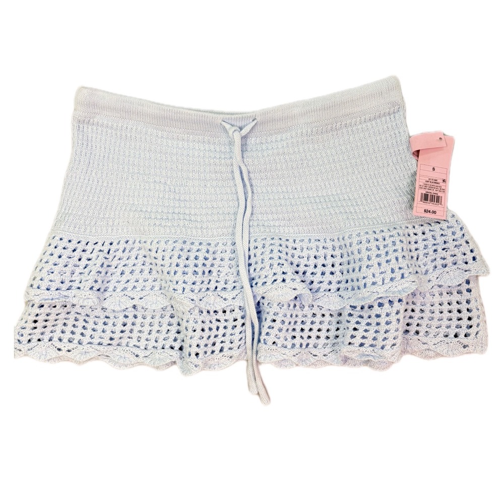 NWT - Wild Fable Light Blue Machine Crochet Tiered Ruffle Mini Skirt Small